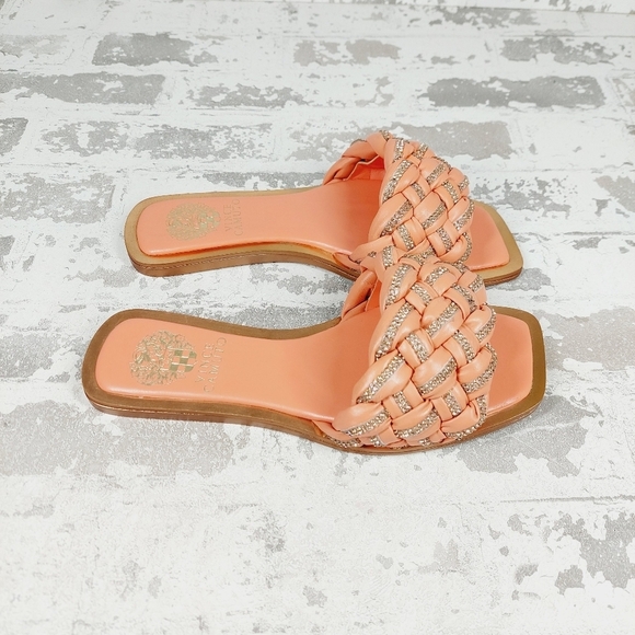 New Vince Camuto Belmiya Woven Leather Puff Embellished Slides E682 - Picture 6 of 10